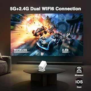 【Built-in Apps | Electric Focus】 1080P Mini Projector with WiFi 6 and Bluetooth, Portable Outdoor Projector with 【Auto Keystone】, 270°Rotation Movie Projector Compatible with HDMI, USB, Smartphone