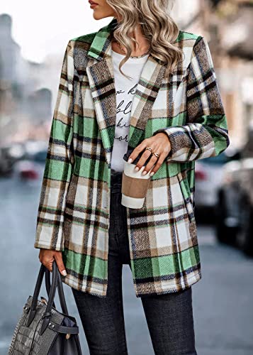 PRETTYGARDEN Women Plaid Shacket Jacket Trendy Fall Casual Button Wool Blend Tartan Trench Coat Winter Clothing with Pockets