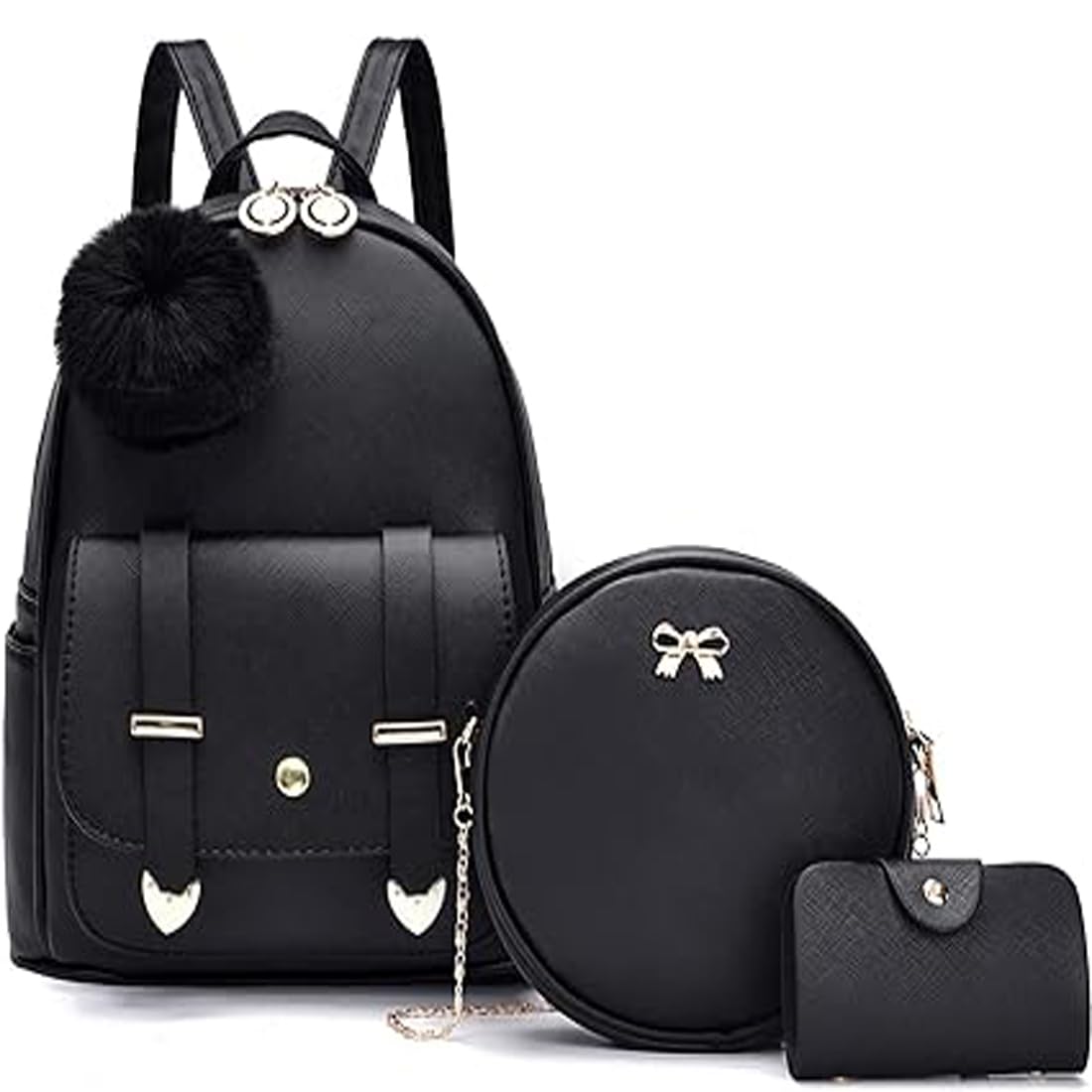 Girls 3 Piece Fashion Cute Mini Leather Backpack Sling Bag Pouch Set Stylish Elegant Daily Use Travel School College Backpack-picture-40