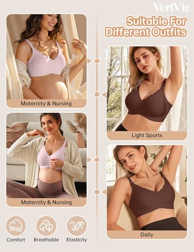 Image of Vertvie Seamless Nursing Bras for Breastfeeding Jelly Support | No Underwire, Maternity Sleep Bralettes, Pregnancy Wireless Bra for Women, Full Coverage, V-Neck, Comfortable, Breathable