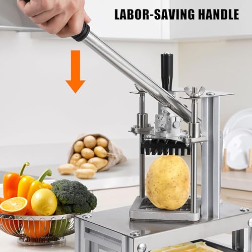 Commercial French Fry Cutter, Mandoline Slicer with 4 Replacement Blades/Extended Handle, 1/4" and 3/8" Blade, 6-wedge Slicer and 6-wedge Apple Corer, Cutter for French Fries Potato Lemon by MilleLoom - Image 2