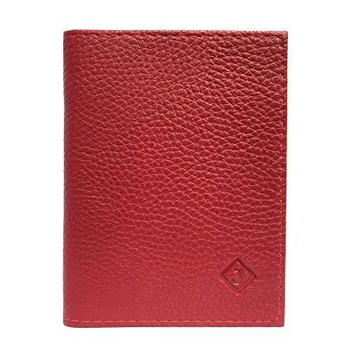 LOLUNA® Porte Carte identité - Permis de Conduire - Carte bancaire - Vitale - Navigo - Fidélités - Petit Format Compact, Fin et Plat, Emplacement Cousu, en Cuir dans Plusieurs Couleurs - Rouge