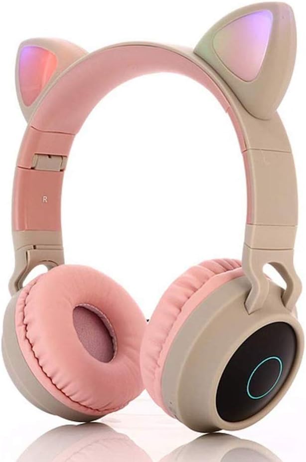 Bluetooth Headphones,Wireless Headphones,Headphone Over Ear,Kids Headphones,Cat Ear LED Light Up Bluetooth Foldable Headphones (White)
