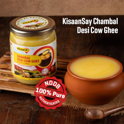 Image of KisaanSay Chambal Desi Cow Ghee 500ml | 100% Pure Desi Cow Ghee | Traditionally Bilona Churned | Promotes Gut & Heart Health | Immunity Booster | Rich in Nutrients | Vedic Method | Authentic Ghee