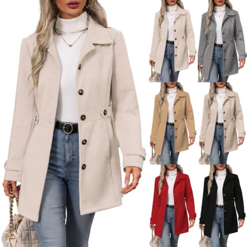 Trench Coat Women Business Dressy Office Casual Button Outwear with Pockets - image 1