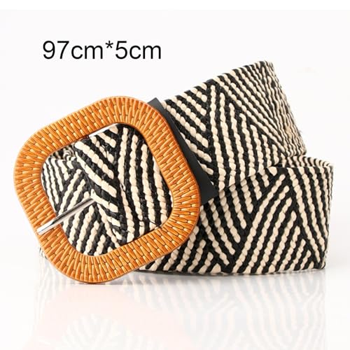 Chic Elastic Imitation Rattan Belt with Round Buckle2