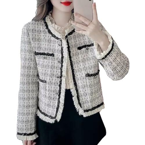 Veste en tweed femme mi-saison - Veste courte à pompons et petit haut court parfumé