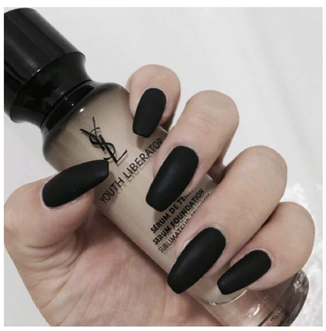 set of 24 Pcs Black matte finish | press on fake Artificial nail extension set | Ready to apply, easy to use | With nail glue sticker sheet & nails apply kit for girls women.