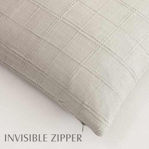 Image of Foindtower Set of 1 Decorative Linen Check Throw Pillow Cover Neutral Farmhouse Lumbar Cushion Cover Modern Boho Accent Home Decor for Sofa Chair Couch Bedroom Living Room,12x20 Inch,Light Grey