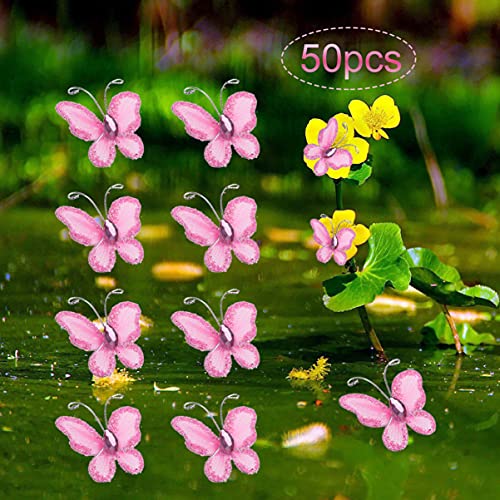 TOYANDONA 50Pcs Pink Mesh Wire Glitter Butterflies 1.18In Wedding Decorations Diy Craft Embellishments for Invitations and Party Favors - Image 4