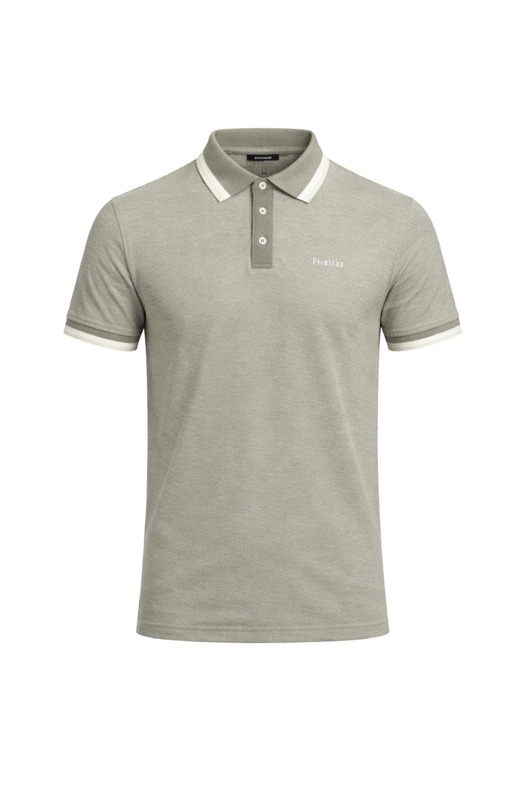 Firetrap Men's Sage - Forest Polo Shirt Cotton Polos Tshirt Short Sleeve Summer Ribbed Tipping Collar Tshirts Top S
