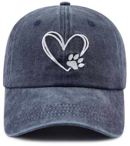 Image of Dog Paw Print with Love Heart Hat for Women Men, Funny Adjustable Cotton Embroidered Dog Lovers Gifts Baseball Cap