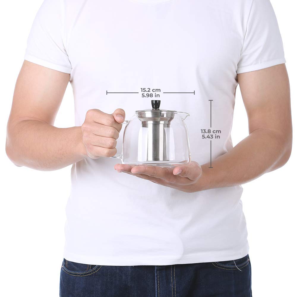 ecooe - Tetera de Cristal Con Infusor de 1000 ml, Transparente Resistente al Calor, Infusor Extraíble de Acero Inoxidable, Para Té Negro, Verde y Más