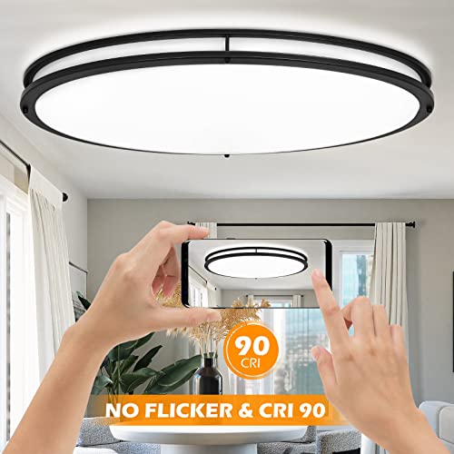 Dinglilighting Dllt 65W Dimmable Led Flush Mount Ceiling Light With Remote, 32 Inch Oval Brush Nickel Finish Close To Ceiling Light Fixture For Bedroom/Living Room/Kitchen Lighting thumb #1