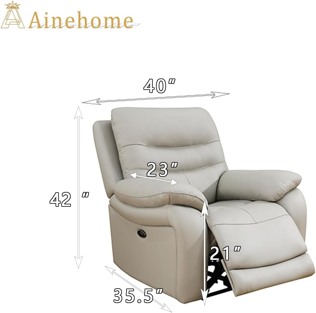 A Ainehome Power Recliner Sofa Set, Leather Sofa Set, Living Room Furniture Set with USB Chargers Leather Recliner Sofa for Living Room/Apartment/Office/Home Theather (Grey/Chair)