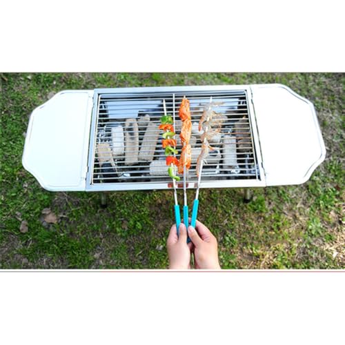 Brochetas de acero inoxidable para barbacoa con mango plano de silicona reutilizables 5