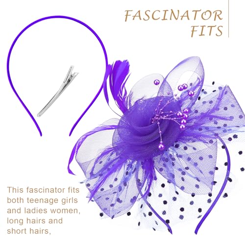 Image of DRESHOW 1920s Vintage Fascinators Hat for Women Veil Mesh Tea Party Derby Hat Bow Satin Gloves Pearl Jewelry Set for Cocktail