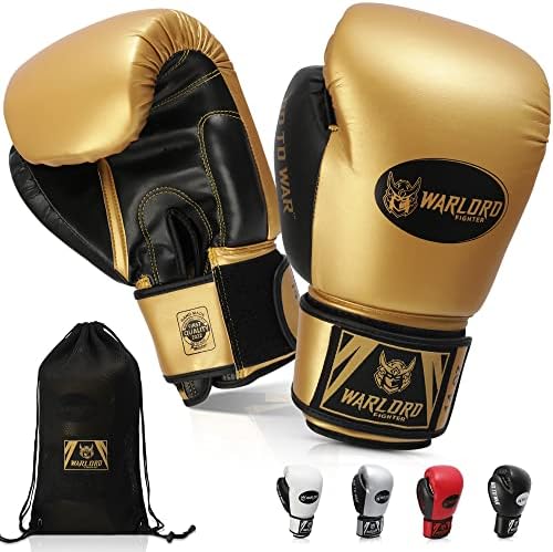 WARLORD Kanabo Superior Boxing Gloves Men, Muay Thai Gloves, MMA Gloves, Kickboxing Gloves, Punching Bag Gloves, Boxing Bag, Heavy Bag Gloves, Boxing Equipment, Pre Workout Sets (Gold, 10 oz)