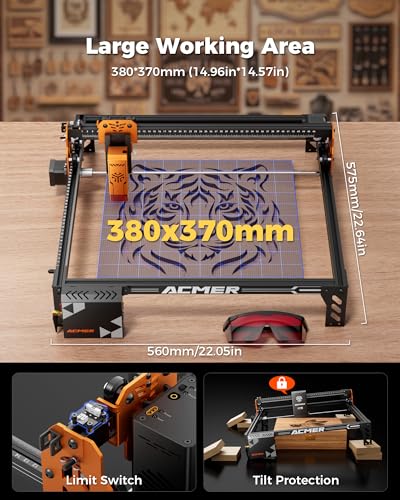 Image of ACMER P1 S Pro 6W (6000mW) Laser Cutter & Engraver Machine,with 380x370mm Large Working Area, WiFi Control, Engraves and Cuts Wood, Acrylic, Leather, Glass, Metal for DIY, Crafts & Small Business