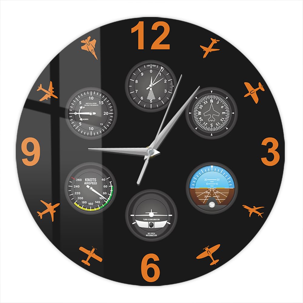 Timethink 12 Inch Aviation Altimeter Instrument Wall Clock, Flight Instrument Military Aircraft Wall Clock Watch Silent Non Ticking Quartz Battery Operated Wall Clock for Aviator Aviator Pilot Gift