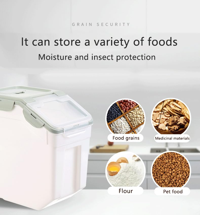 Image of ZEUS Rice Container- Airtight Rice Storage Container with Measuring Cup & Rice Shovel - Rice Barrel Dispenser-Moisture Proof Kitchen Organiser for Cereals,Pulses&Pet Food- Grey, Plastic (10kg)