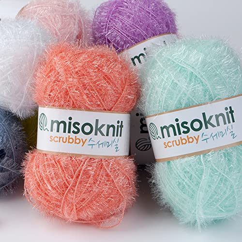 Misoknit Pastel Scrubby Yarn For Dishcloths Crocheting 10 Skeins Package (Type B) - Polyester 100%, 1.4Oz(40G) Each, 98 Yards Per Skein #TOP5