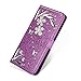 Produktbild SevenPanda PU Ledertasche Hülle für iPhone6S Plus, Bling Diamant Glitter 3D Feder Blumenmuster Juwelen Magnetverschluss Flip Folio Stand Handyhülle für iPhone 6 Plus/6S Plus 5.5 Zoll - Lila