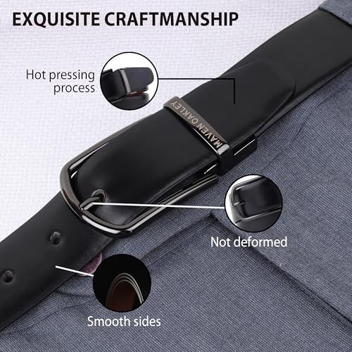 Image of Belts for Men Leather Original, Reversible Black & Brown Formal & Casual Italian Leather Belt with Solid Metal Curved Buckle
