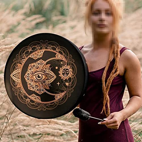 Alomejor Shaman Drum with Mallet, Handcrafted, Polyester and Wood, 9.8 Inch, for Meditation, Chakra...