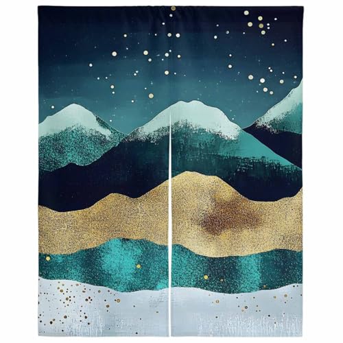 Lalirulero のれん 遮光 幅110x丈180cm おしゃれ 暖簾カーテン 間仕切り 仕切り 防寒 防音 目隠し 厚手 和風 出入り口 グッズ 寝室 玄関 キッチ リビング 春夏秋冬 風景 金の峰 織地 山