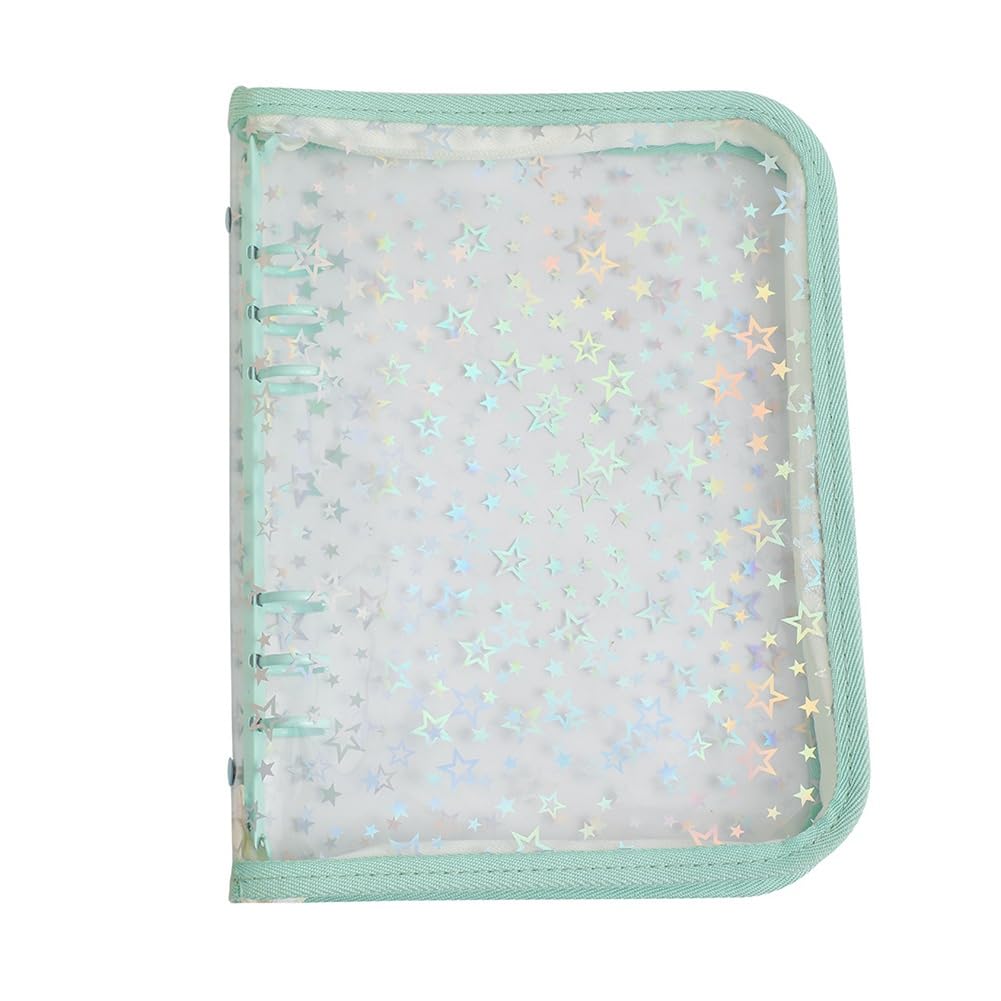 A5 Budget Binder Cover mit Reißverschluss, Glitzersterne, A5 6-Ringbuch-Planer, transparentes PVC, nachfüllbar, Notizbuchhülle, grün, langlebig, einfach zu bedienen