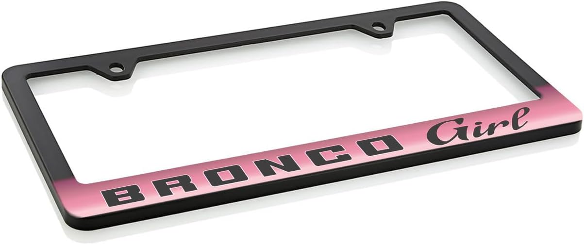 Ford Bronco Girl UV Cured Ink Black Plastic License Plate Frame Pink Gradient