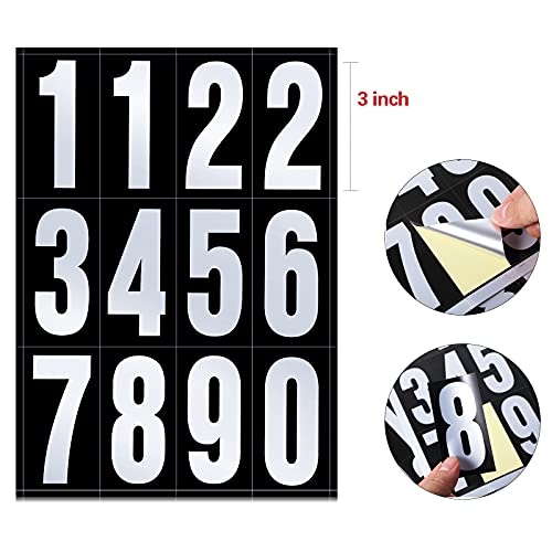 Image of Tenare 96 Pcs Vinyl Number Stickers 0-9 Reflective,3 Inch,Silver in Black | Waterproof Self Adhesive for Mailbox Address, Door Signs, Trash Cans, Trucks, Outdoor Home Business Use, Durable Vinyl