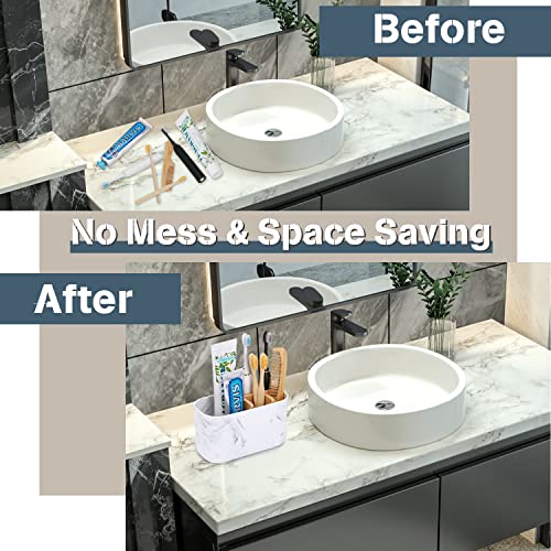 Toothbrush Holders for Bathrooms, 5 Slots Bamboo Toothbrush Holder Kids Electric Toothbrush Holder and Toothpaste Holder for Bathroom Countertop Accessories Storage, Marble Toothbrush Organizer - Image 5