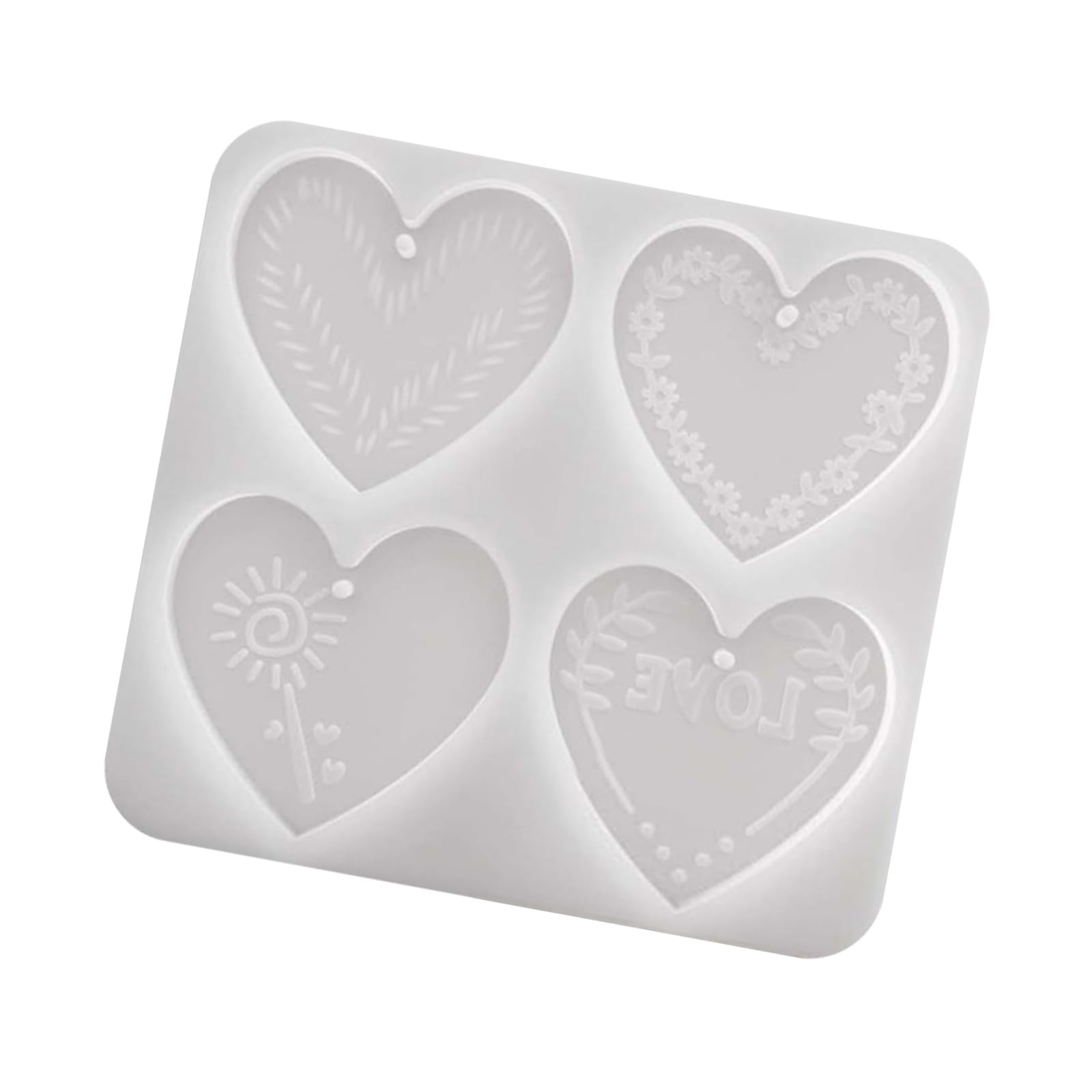 Tsophreniq 4 Cavity Design for Resin Charms, Wax Decor, Soap and Classroom Projects Display Ornament Mold Heart Silicone