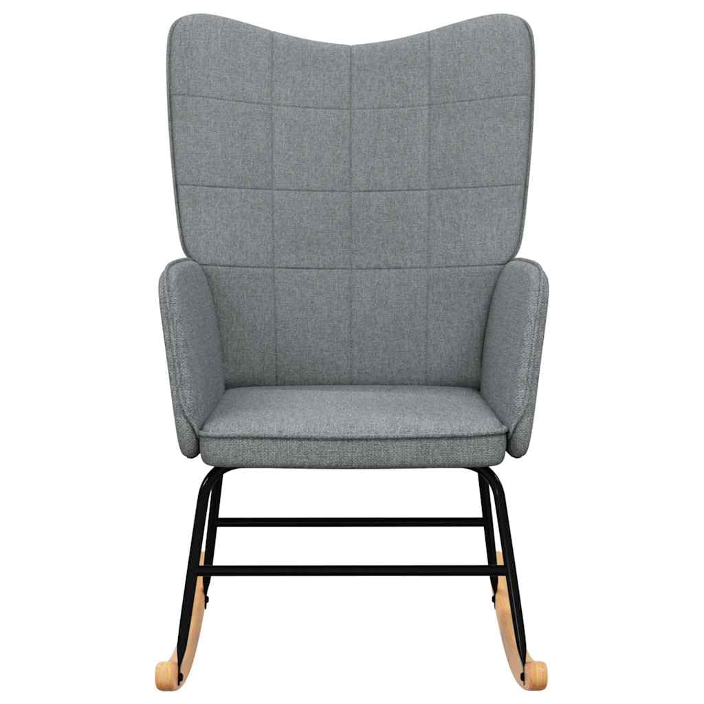 Sillón mecedora de tela gris claro con reposapiés de madera y marco de acero, cómodo sillón para salón, dormitorio, balcón y rincón de lectura interior, ergonómico, balancín estable