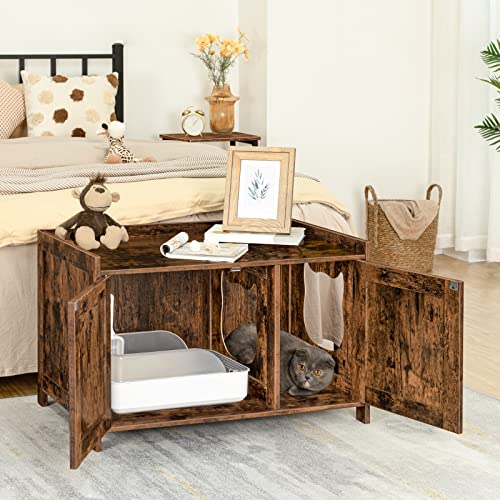 Alloswell Cat Litter Box Enclosure, Hidden Cat Washroom Furniture, Cat Box Cabinet Storage Bench, Indoor Cat House With Divider, For Living Room, Bedroom, Rustic Brown Cwhr8001 #TOP7