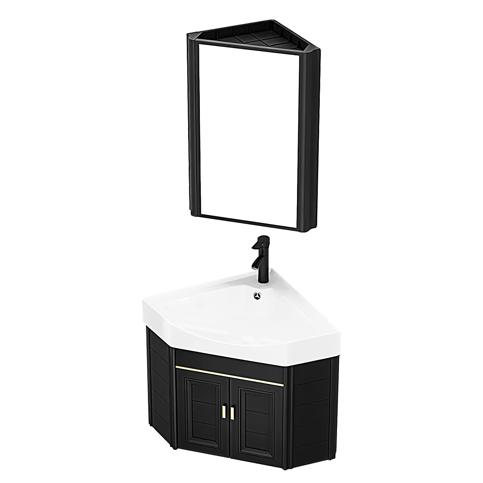 AYCDL Corner Bathroom Vanity Set with Ceramic Sink Mirror Cabinet and Wall Mounted Corner Vanity Cabinet for Small Spaces,C-47cm/18.5in