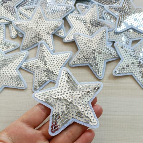 Zlettery LPSTAR-002 28Pcs Sequin Star Iron On Patches 2 Sizes Embroidery Star Patches thumb #3