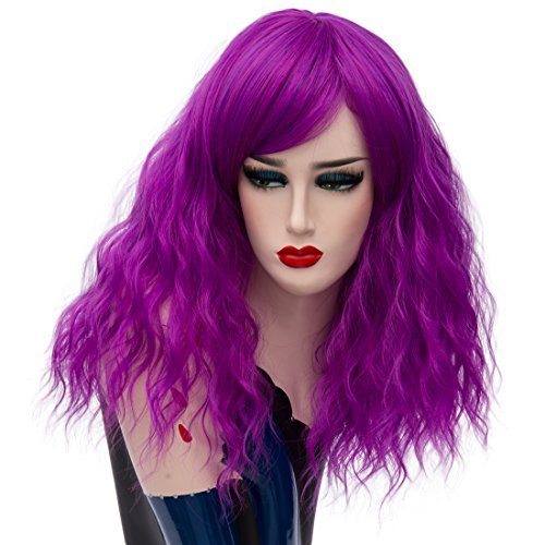 Alacos 45CM Short Curly Lolita Harajuku Christmas Party Costumes Cosplay Wigs for Women +Free Wig Cap (Bright Purple)