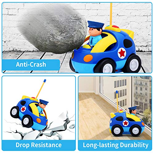 KingsDragon Remote Control Car, Cartoon RC Police Car Race Car with Lights and Music,Radio Control Toys for Kids Young Children and Toddlers,Perfect Birthday Xmas (Blue) - Thumbnail 7