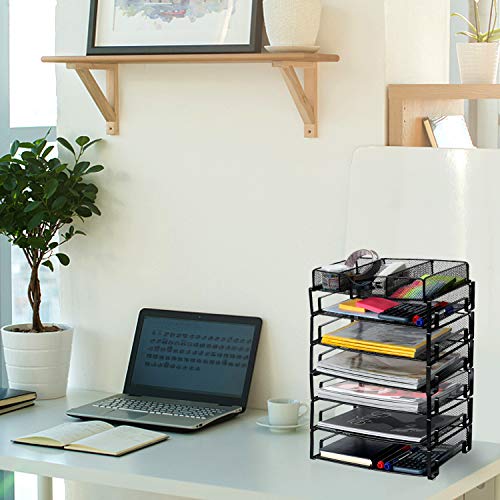 Samstar Stackable Letter Tray, 3 Tier Desk File Organizer Paper Sorter with 1 Extra Drawer Mesh Made,Black - Thumbnail 3
