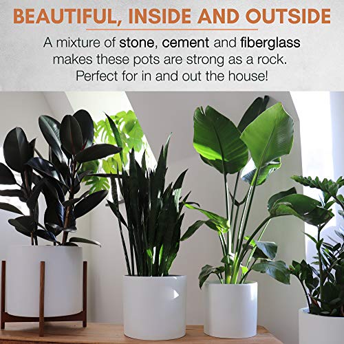 Plant Pot by Fox & Fern - Fits Plant Stand - Drainage Plug - Outdoor Indoor (10 inch, Glossy White) - Thumbnail 7