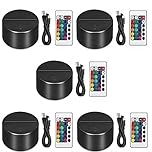 Kzan 5pcs 3D Night Acrylic Light Base, 7 Color LED Base Decoration Lights Stand for Bedroom & Childroom