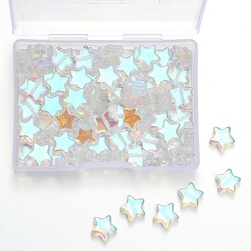 100pcs Glass Crystal Beads Transparent Star Spacer Beads Charm for DIY Jewelry Craft Making Necklace Bracelet Supplies (Transparent Star)