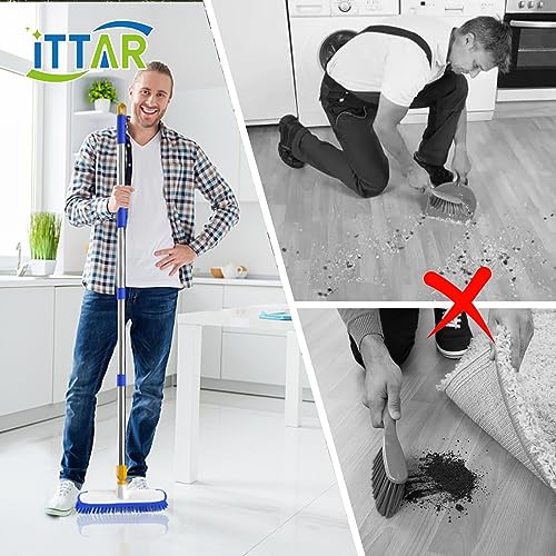 Image of ITTAR 55 inch Extendable Floor Scrub Brush, 12 inch Wide Heavy-Duty 2-in-1 Scrub & Squeegee Deck Brush for Tile Grout Shower Floor, Kitchen, Restaurant, Patio & Garage Cleaning
