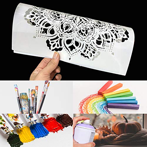 Image of 9 Pack 12 x 12 Inch Large Stencils for DIY Art Dot Reusable Mandala Stencils for Painting on Wood, Canvas, Paper, Fabric, Floor, Wall and Tile