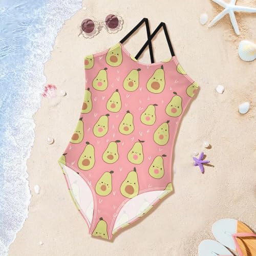 Cute Avocado Girls One Piece Swimsuits Summer Quick Dry Beach Bathing Suit3