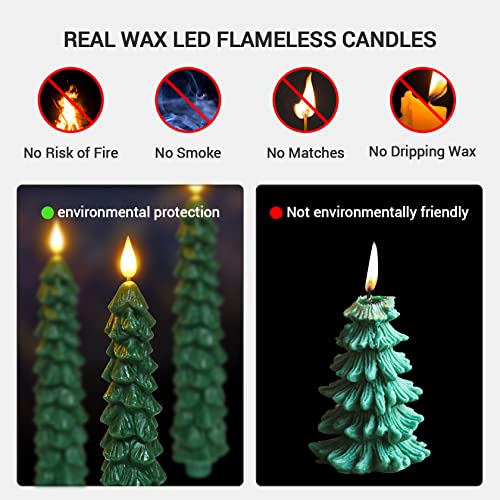 Image of PChero Christmas Tree Taper Candles with Remote Timer, 9.7 Inches, 3 Pack