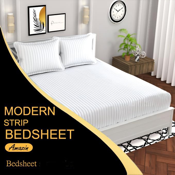 Image of 220 Cotton Feel Glace Cotton Double Bedsheet with 2 Pillow Cover (90x90 inch) White